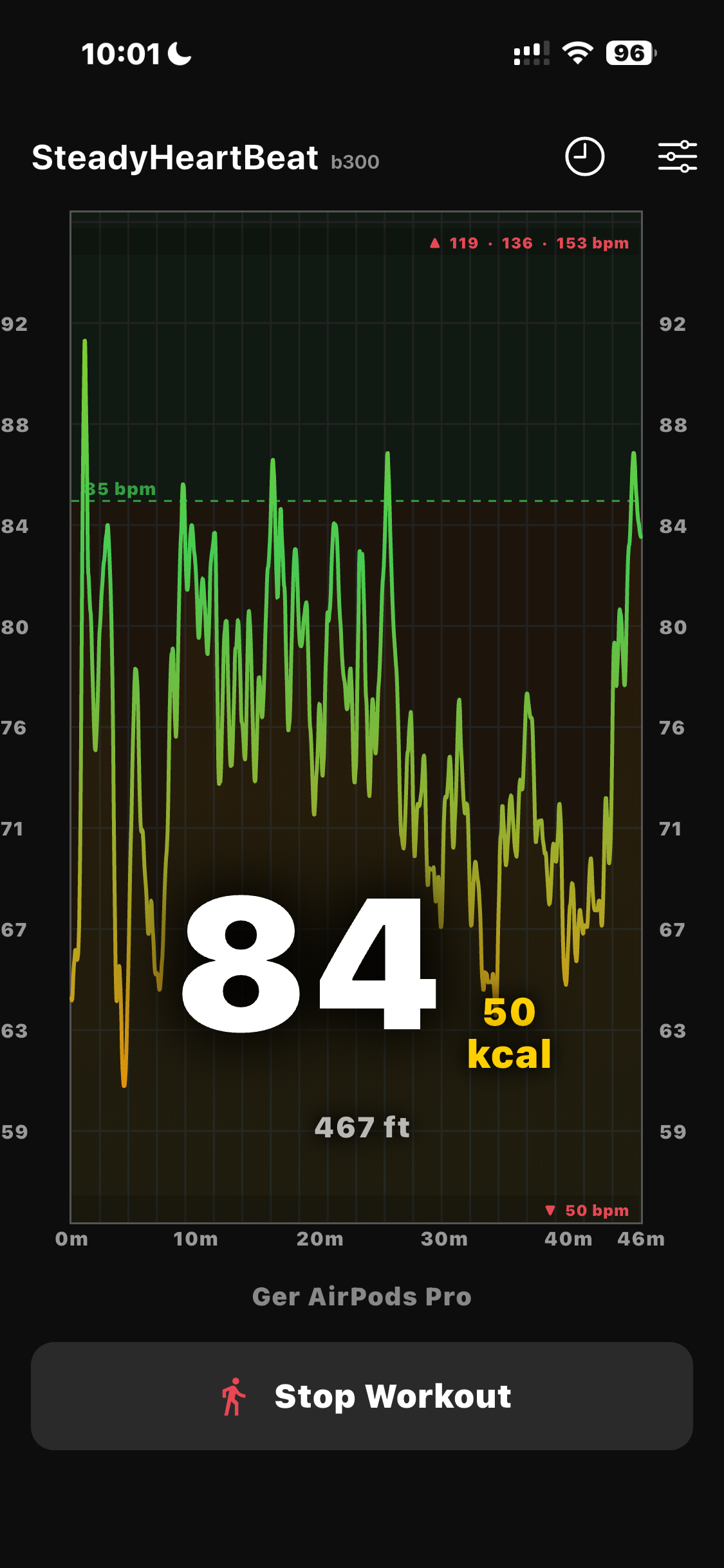 Live heart rate with zone color